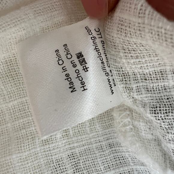 Gillia White Cropped Blouse Top Cotton Tie Front Ribbed V-Neck Size X-Small XS - Picture 8 of 8